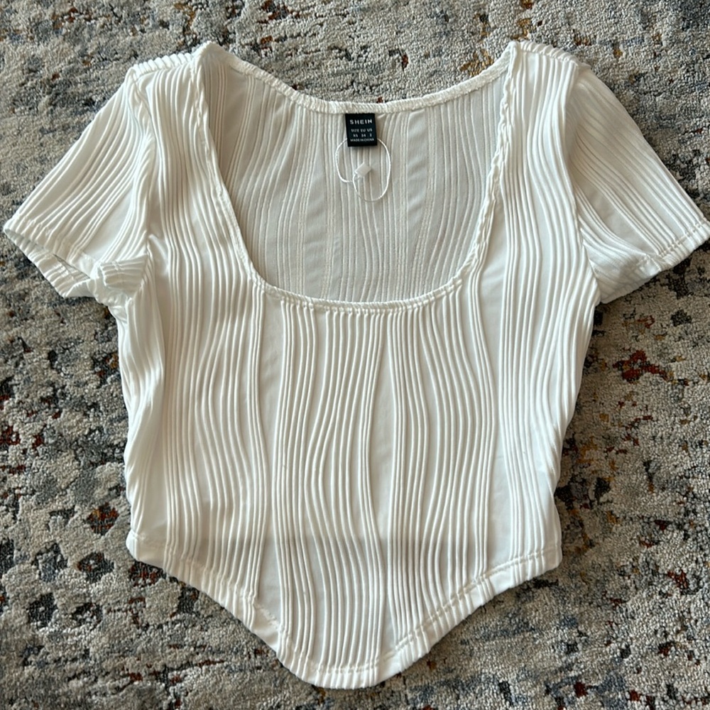 SHEIN ribbed white t shirt cropped